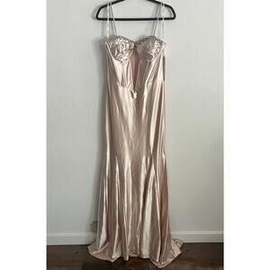 Jovani Champagne Satin Jewel Embellished Corset Gown NWT